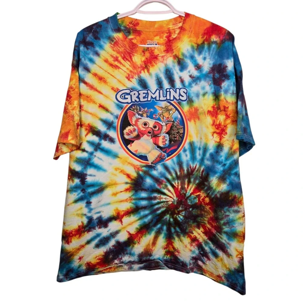 HANES Upcycle Tie Dye Gremlins Gizmo Graphic T-Shirt Unisex XL Multi Color 80s - Picture 2 of 9